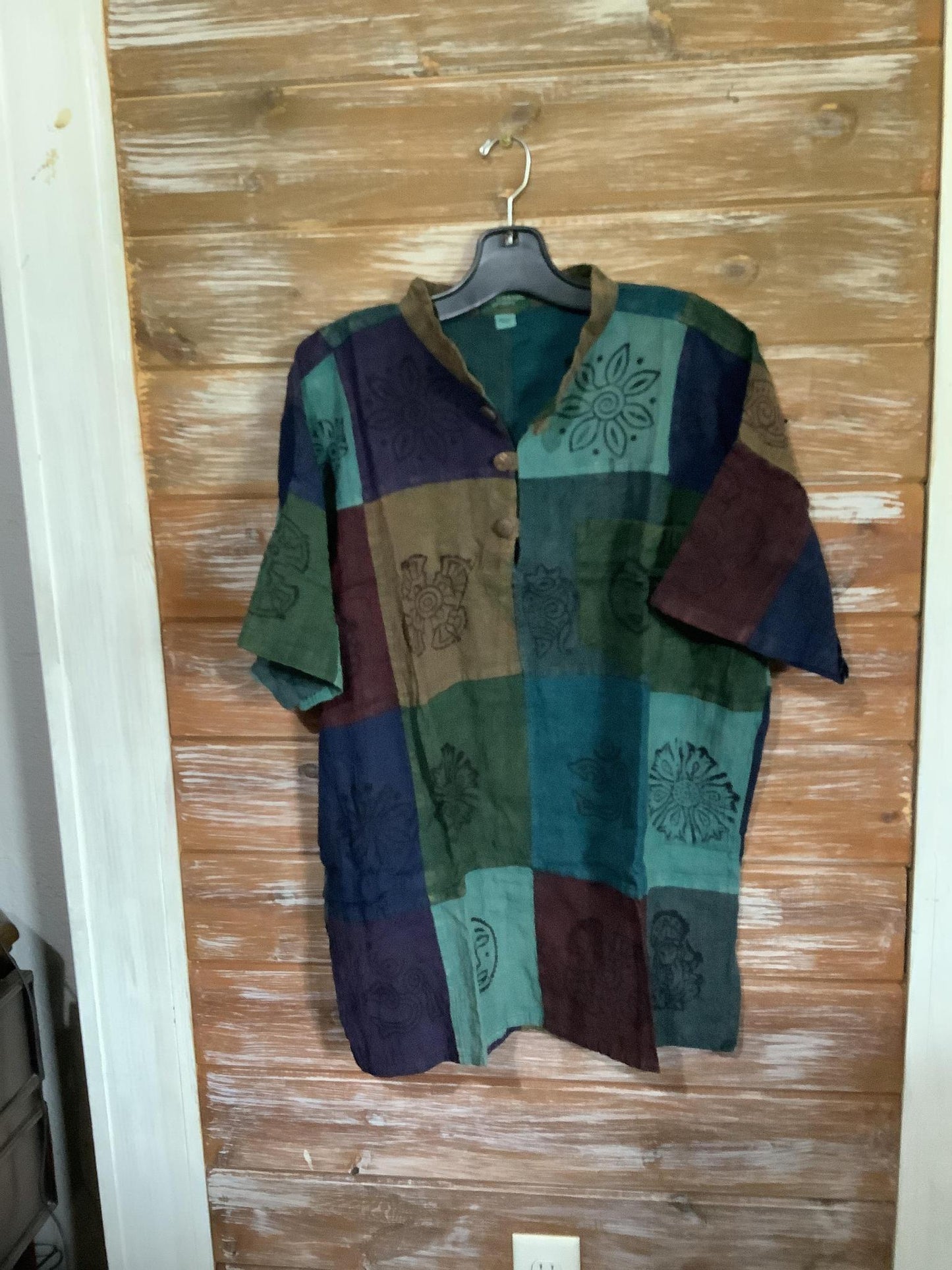 Mixed Patchwork Short Sleeve Henley