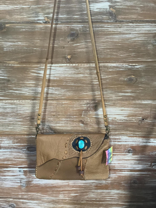 Tan Leather Crossbody W/Stone