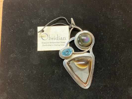 Pendant Sterling Topaz-Obsidian-Druzy