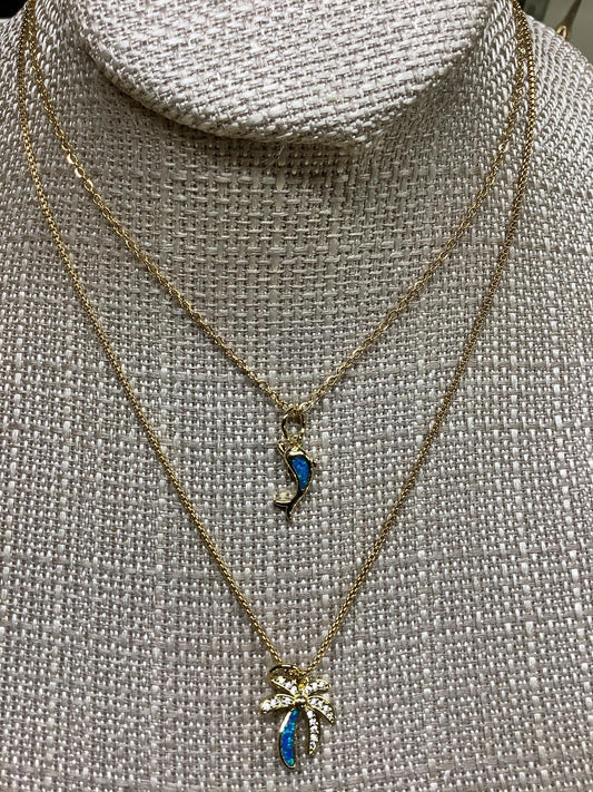 Gold Stainless/Opal Pendant Necklace