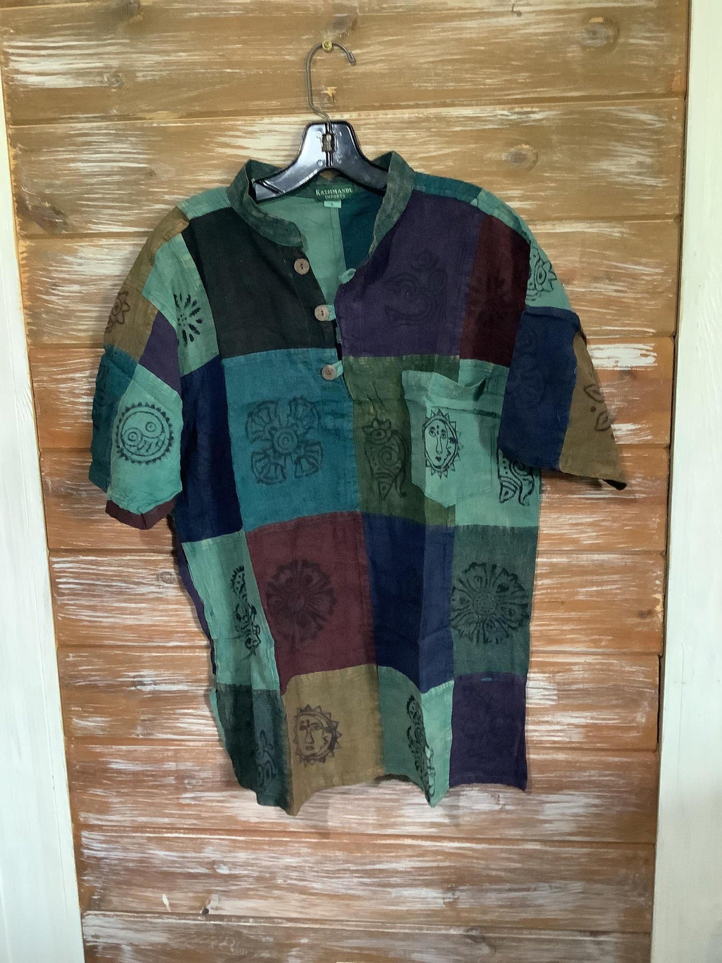 Mixed Patchwork Short Sleeve Henley