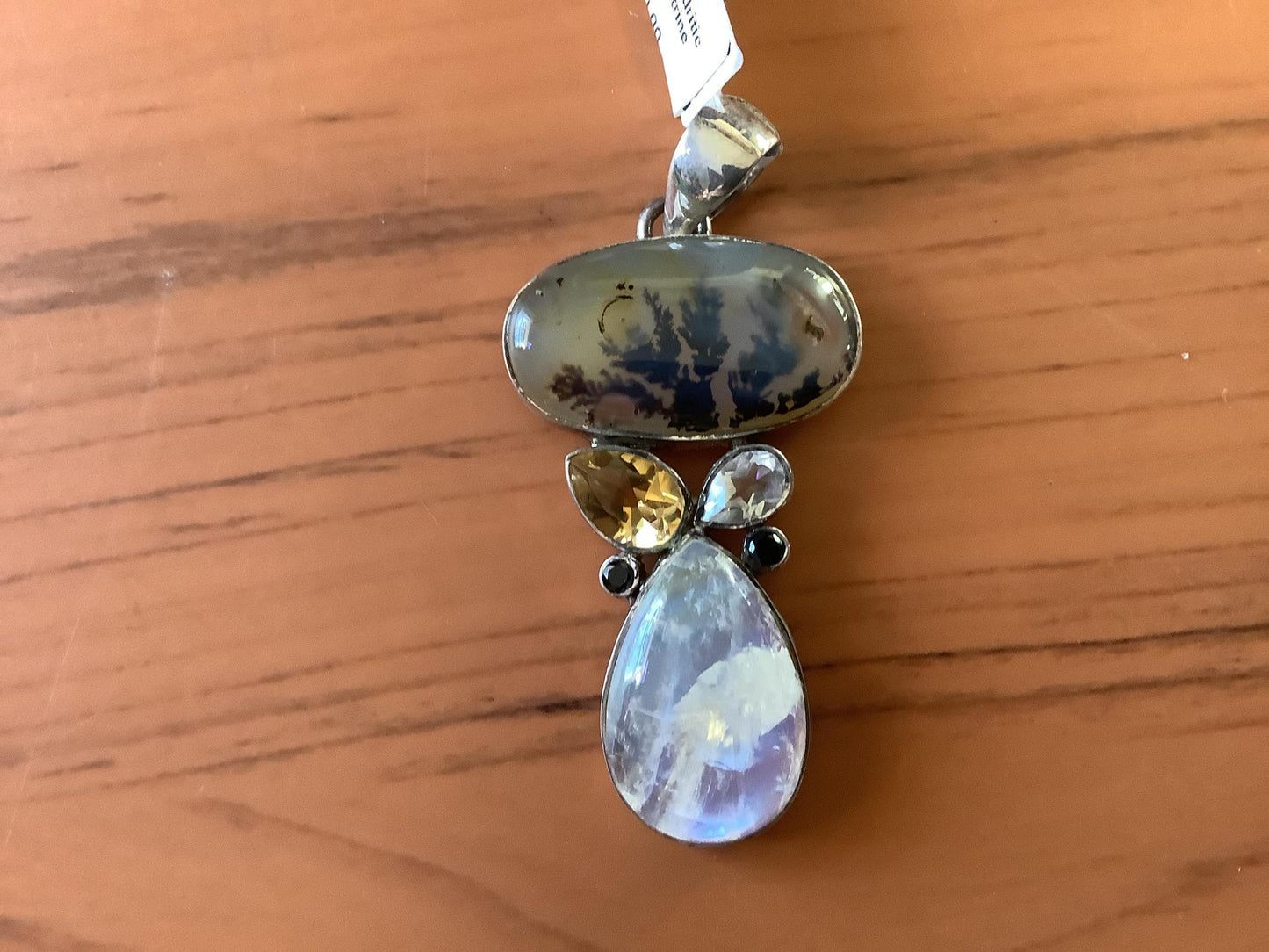 Pendant, Dendritic Agate & Citrine with Moonstone