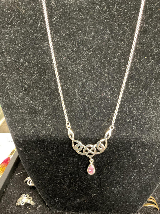 Pink Zirconian Drop with Celtic Scrollwork