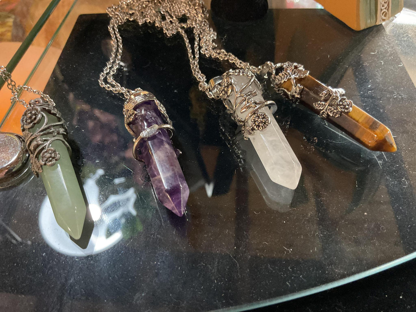 Floral Wrapped Gemstone Point Pendants