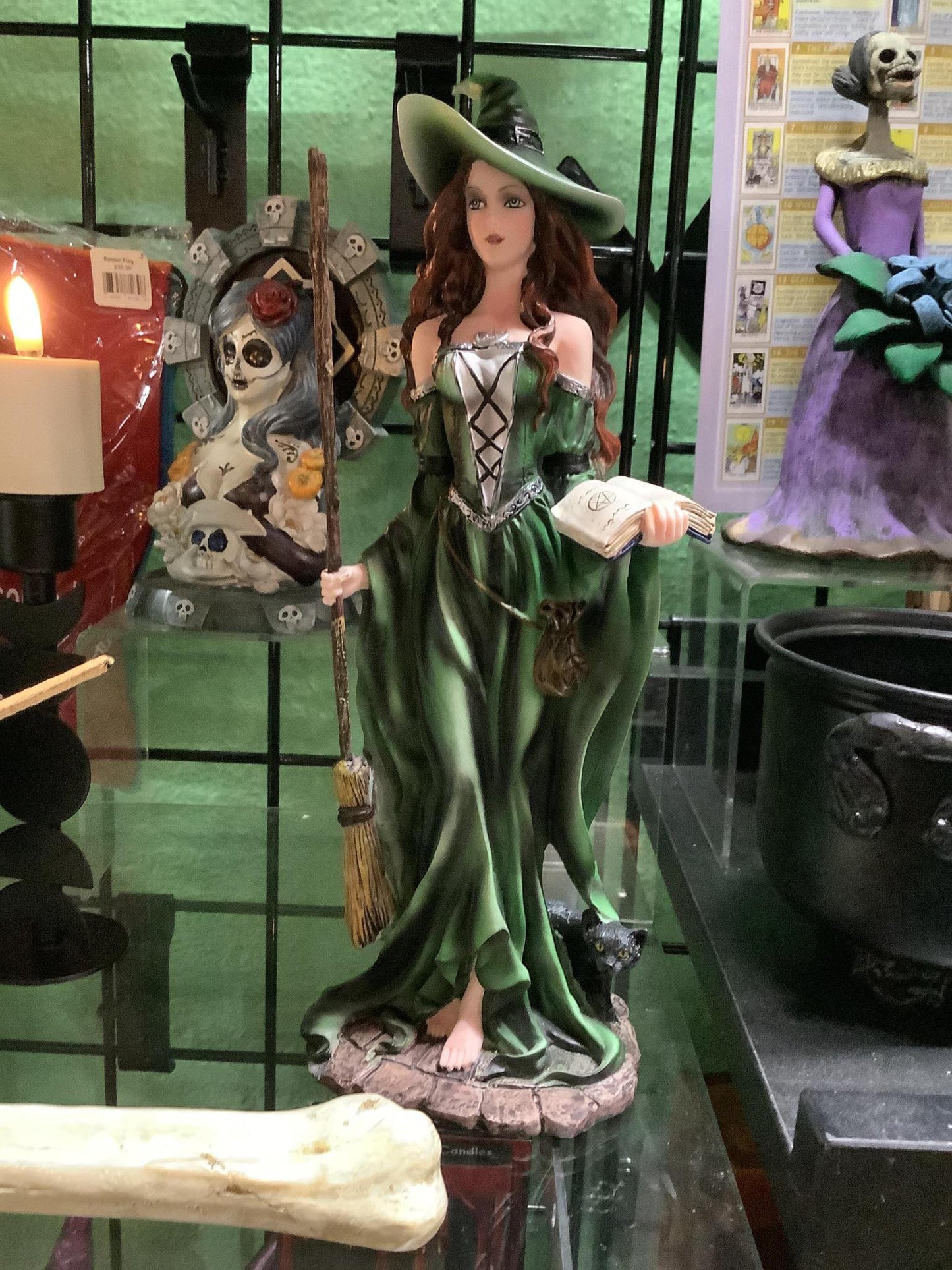 Green Witch with Cat