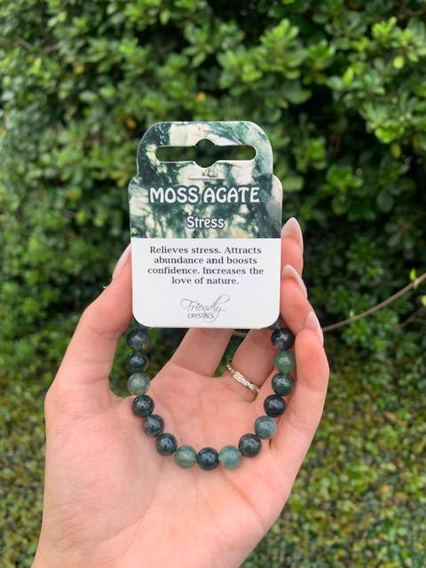 Moss Agate Natural Stone Bracelet 8mm