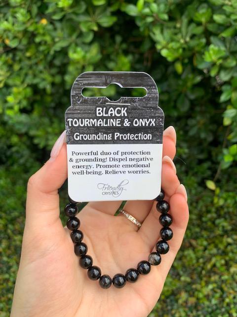 Black Tourmaline & Onyx Natural Stone Bracelet 8 mm